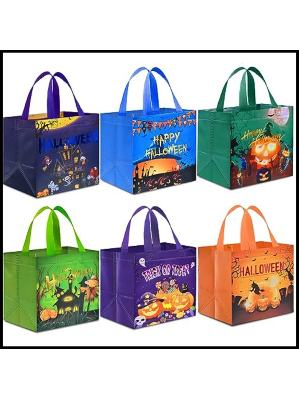 6 Pc Halloween Trick or Treat Bags Non-Woven Candy Tote Bags with Handles